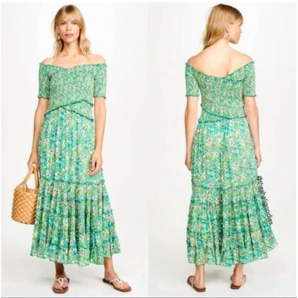 Poupette St Barth Soledad Off-Shoulder Floral Midi Dress S